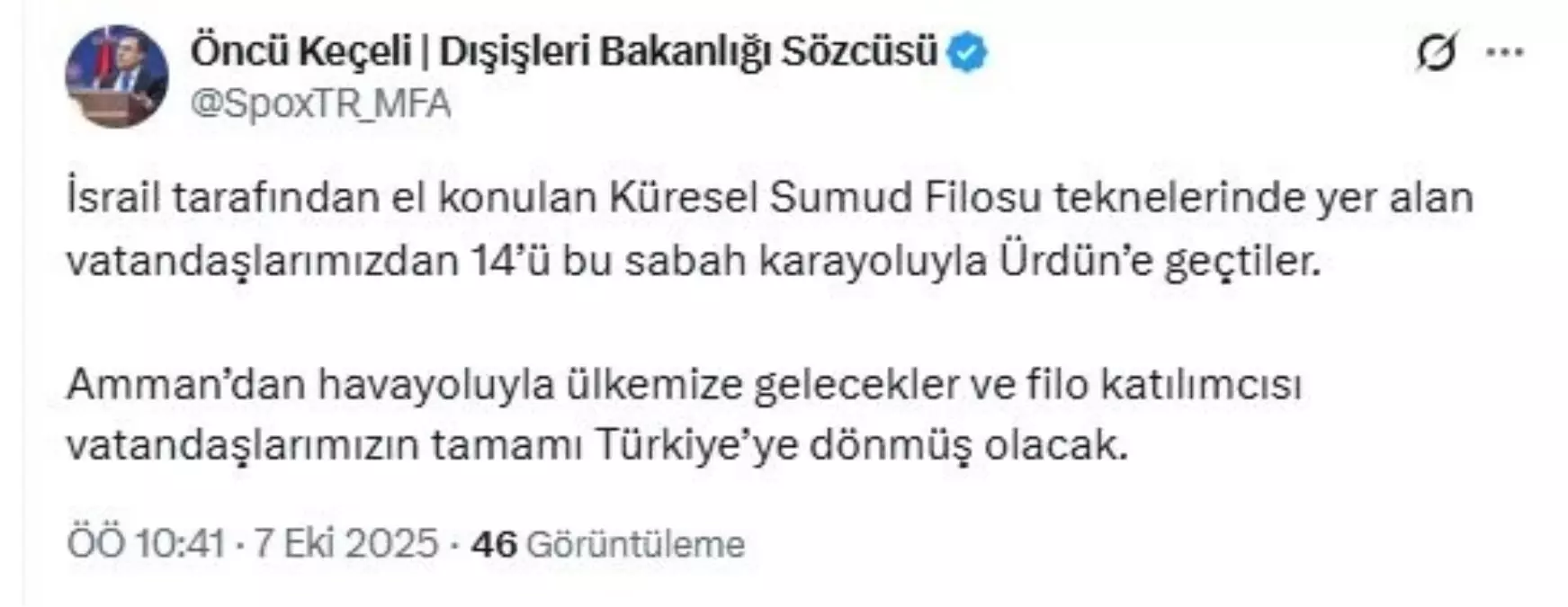 Türk Vatandaşlarının Küresel Sumud Filosu’ndan Tahliyesi Başladı